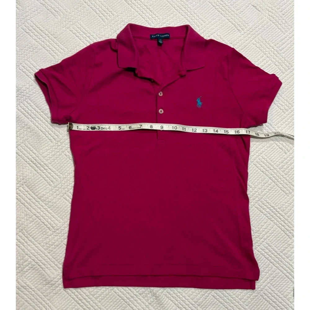 Ralph Lauren Youth Girls Polo Size Large Pink Collar Classic Short Sleeve